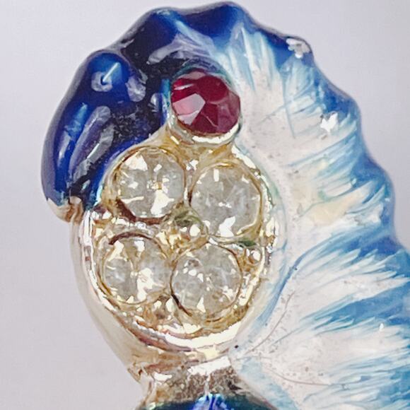 VTG Enamel Blue Bird Brooch Pair 1980s 1990s Gold Tone Rhinestone Figural Pins - Picture 6 of 11